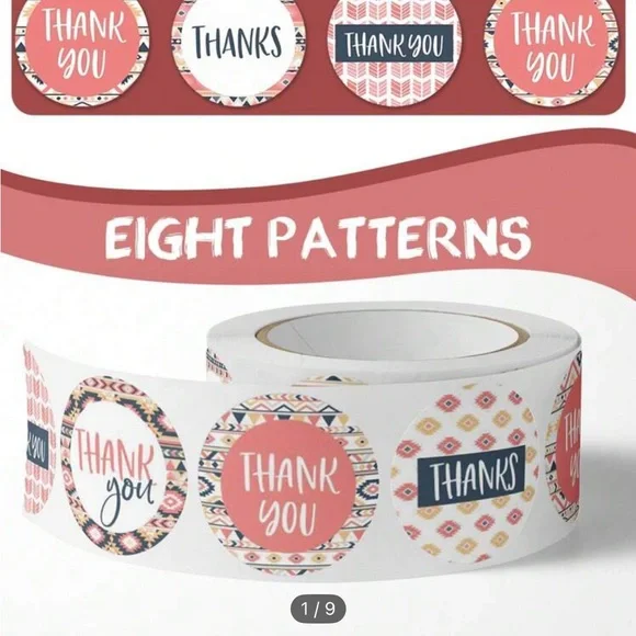 500 Thank You Sticker Roll with 8 Designs - Picture 3 of 3